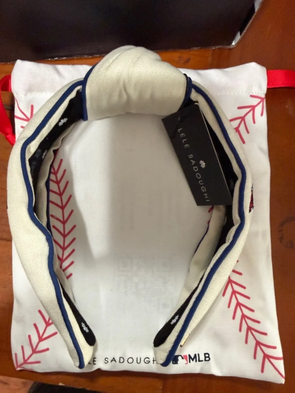 Lele Sadoughi MLB Los Angeles Angels Cream and Blue Piped Fangirl Headband::NWT